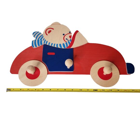 Mertens Kunst Germany Wood Child's Coat Rack Wall Hanging Bear Driving Car - Picture 5 of 8